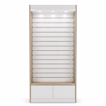 Beleuchtete Lamellenwand mit LED Unterschrank Ladenbau Regal – Bild 2