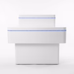 Mittelraumtisch und Präsentationstisch T-Form mit RGB-LED Weiß Matt für Ladenbau – Bild 4