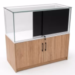 Premium Glasvitrine Holzoptik mit LED Verkaufsvitrine für Ladenbau
