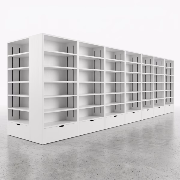 Premium Verkaufsregal Weiß mit Schublade | Ladenregal MDF