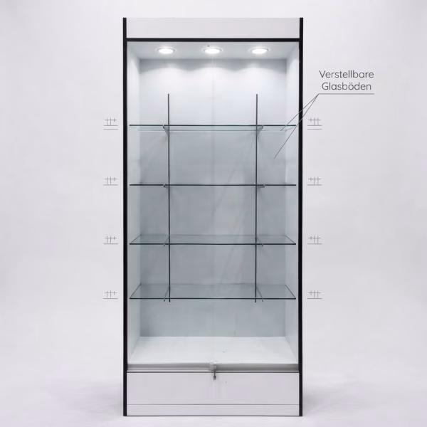 Glasvitrine mit LED und Schiebetüren Premium Ladenbau