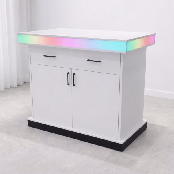 Premium Empfangstresen mit LED Weiß und Holz Ladenbau