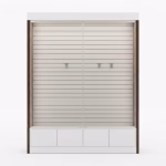 Premium Lamellenschrank mit LED & Glasfront | B2B Ladenbau