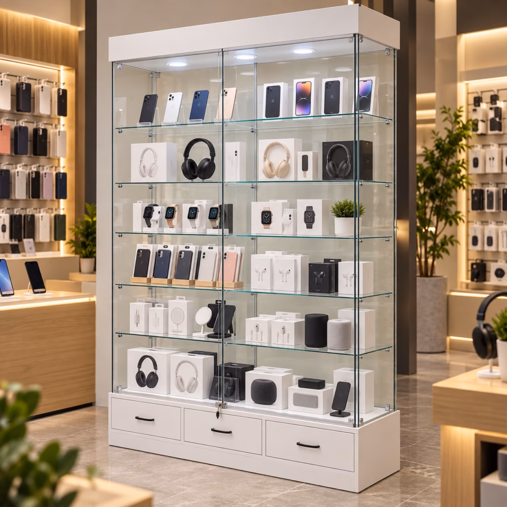 Glasvitrine mit 3 Schubladen