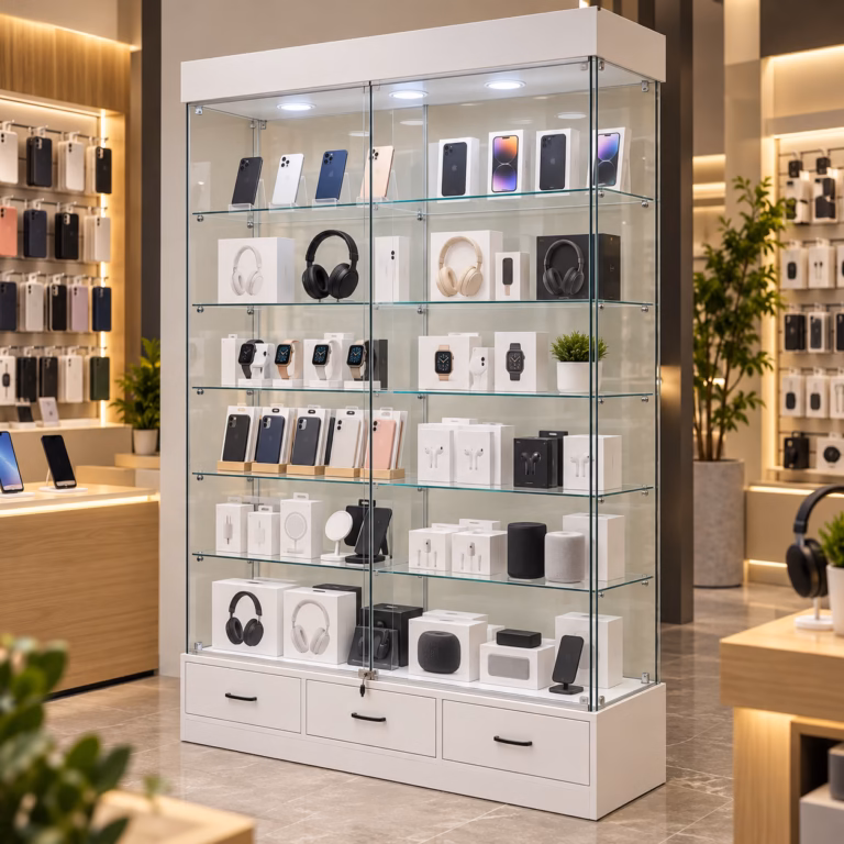 Glasvitrine mit 3 Schubladen