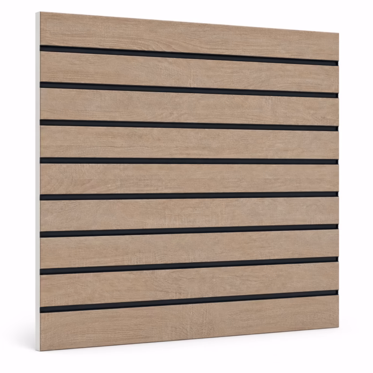 Lamellenwand mit 11 schwarzen Metallleisten