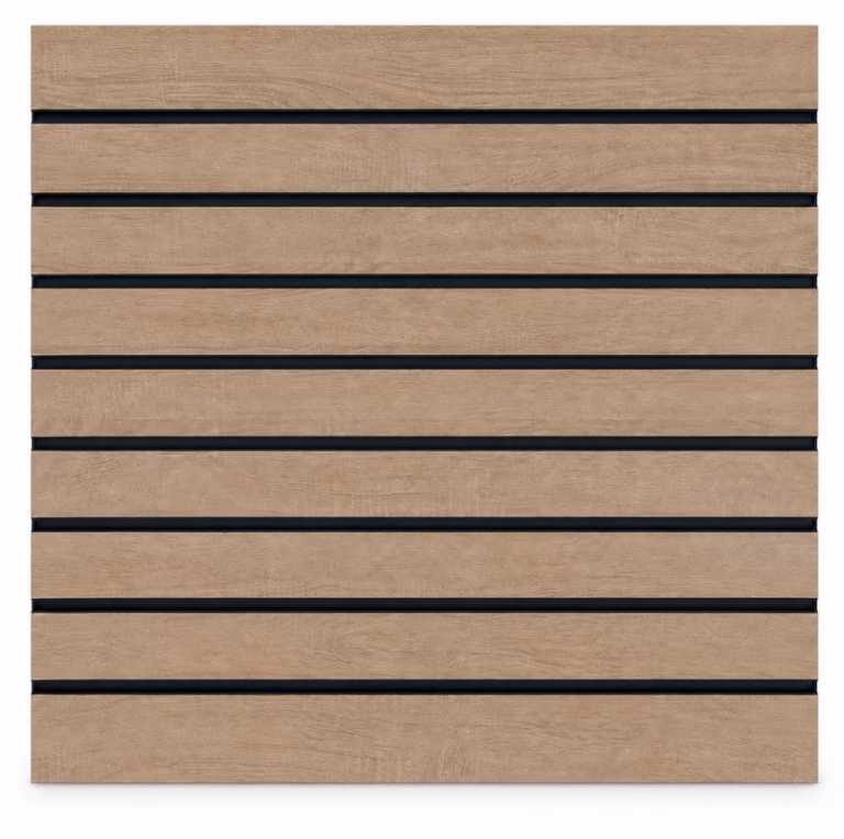 Lamellenwand mit 11 schwarzen Metallleisten